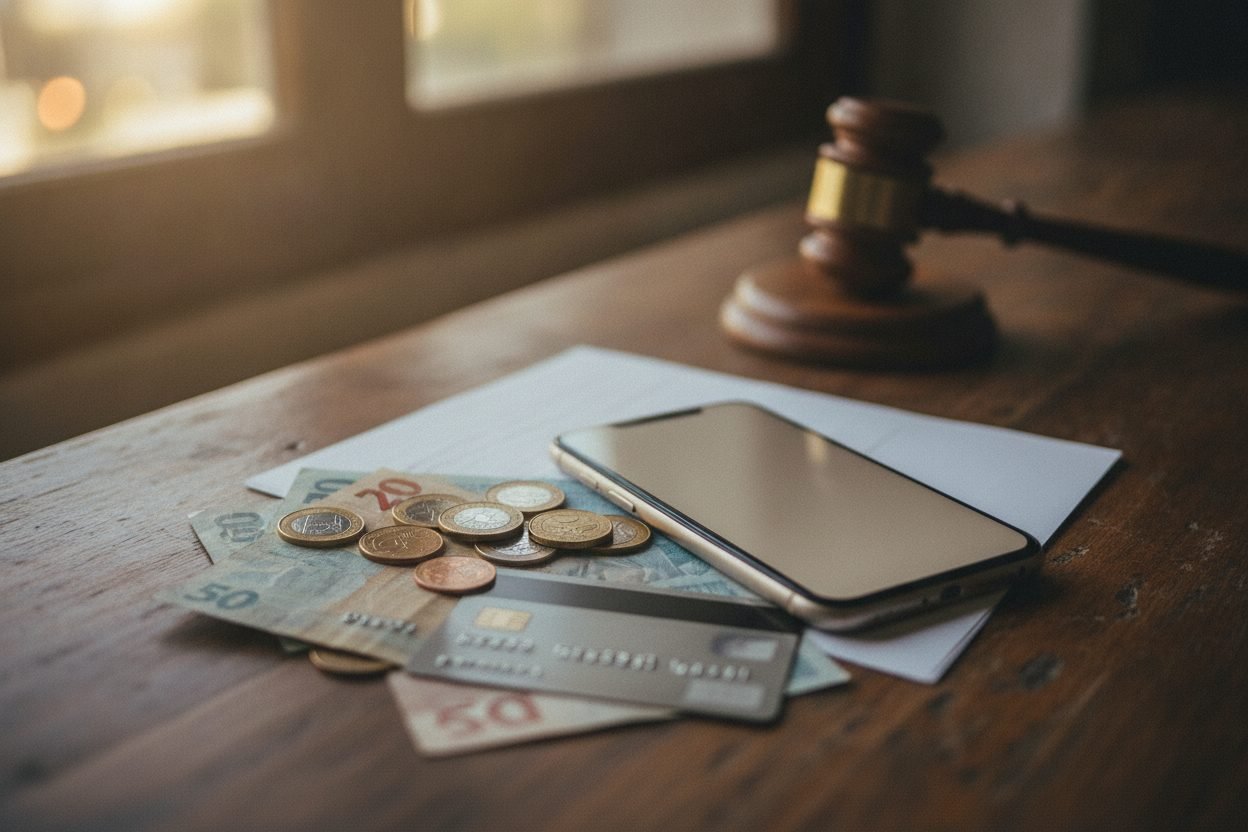 Celular com aplicativo de banco e transação suspeita, tema de Direito Bancário e golpe do PIX